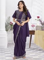 Shimmer Georgette Purple Party Wear Embroidery Work Ready To Wear Saree